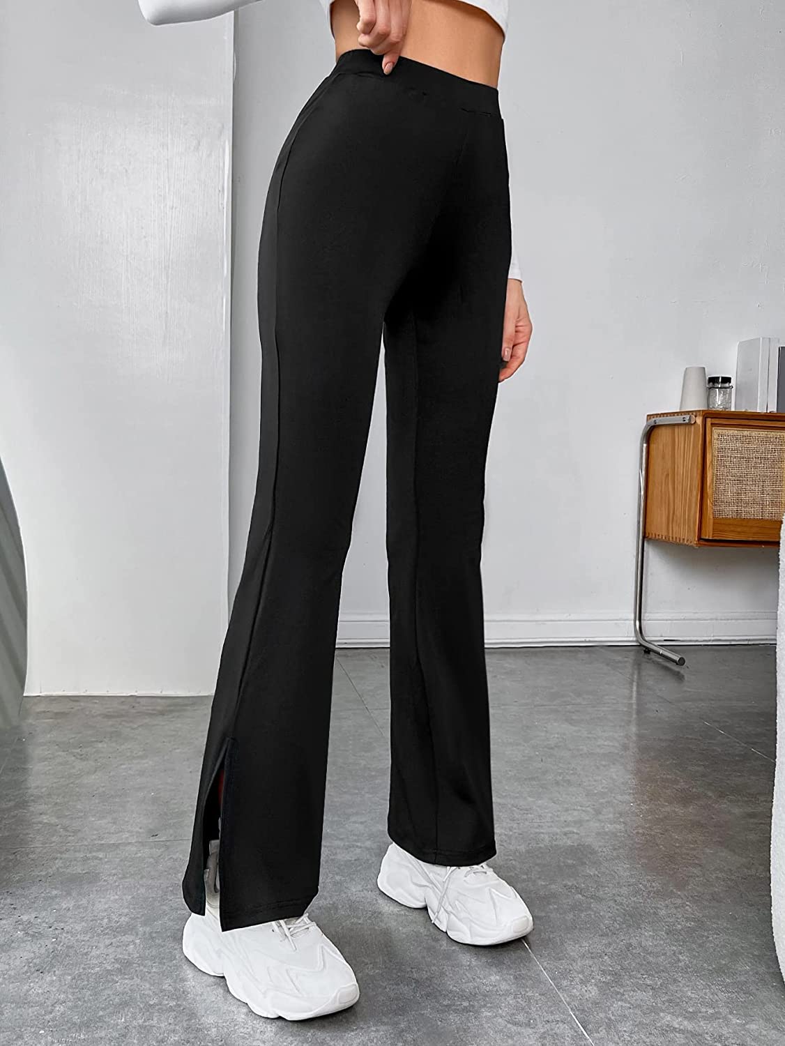Plus Size Black Split Hem Flared Trousers